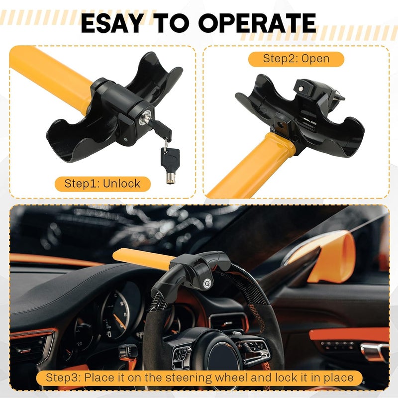 weyleity Universal Car Steering Wheel Lock | Heavy Duty Rotary Auto Lock with Adjustable Length, Steering Wheel Lock Anti-Theft Device for Steering Wheel Diameters Less Than 1.5''/4cm - Image 5